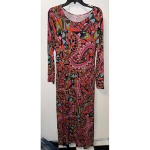 Boden Women’s Amelie Long Sleeve Midi Dress Jersey Paisley Waist Ruching US 8L